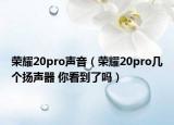 荣耀20pro声音（荣耀20pro几个扬声器 你看到了吗）