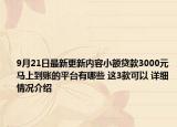 9月21日最新更新内容小额贷款3000元马上到账的平台有哪些 这3款可以 详细情况介绍
