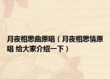 月夜相思曲原唱（月夜相思情原唱 给大家介绍一下）