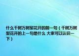 什么千树万树梨花开的前一句（千树万树梨花开的上一句是什么 大家可以认识一下）