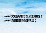 word文档页眉怎么添加横线（word页眉如何添加横线）