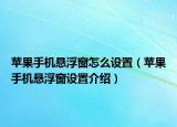 苹果手机悬浮窗怎么设置（苹果手机悬浮窗设置介绍）