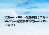华为mate30Pro配置参数（华为mate30pro配置参数 华为mate30pro简介）