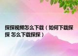 探探视频怎么下载（如何下载探探 怎么下载探探）