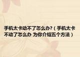 手机太卡动不了怎么办?（手机太卡不动了怎么办 为你介绍五个方法）