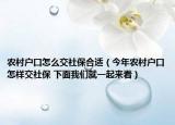 农村户口怎么交社保合适（今年农村户口怎样交社保 下面我们就一起来看）