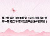 杨小壮孤芳自赏的歌词（杨小壮孤芳自赏哪一期 唱哭导师背后原来是这样的剪辑）