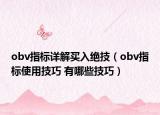 obv指标详解买入绝技（obv指标使用技巧 有哪些技巧）