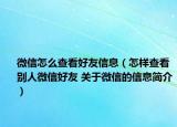 微信怎么查看好友信息（怎样查看别人微信好友 关于微信的信息简介）