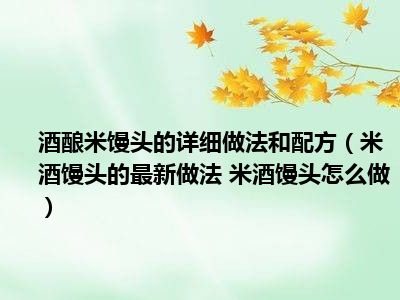 馒头米酒做法酒酿怎么做配方详细最新