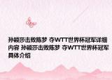 孙颖莎击败陈梦 夺WTT世界杯冠军详细内容 孙颖莎击败陈梦 夺WTT世界杯冠军具体介绍