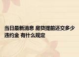 当日最新消息 房贷提前还交多少违约金 有什么规定