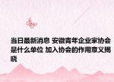 当日最新消息 安徽青年企业家协会是什么单位 加入协会的作用意义揭晓