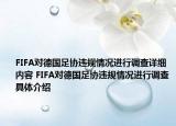 FIFA对德国足协违规情况进行调查详细内容 FIFA对德国足协违规情况进行调查具体介绍