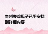 贵州失踪母子已平安找到详细内容