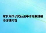 家长带孩子爬弘法寺许愿鼎捞硬币详细内容