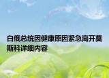 白俄总统因健康原因紧急离开莫斯科详细内容
