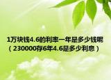 1万块钱4.6的利率一年是多少钱呢（230000存6年4.6是多少利息）