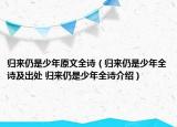 归来仍是少年原文全诗（归来仍是少年全诗及出处 归来仍是少年全诗介绍）