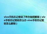 vivo手机忘记密码了咋办如何解锁（vivo手机忘记密码怎么办 vivo手机忘记密码怎么解锁）