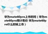 华为mate60pro上市时间（华为mate60pro预计售价 华为mate60pro什么时候上市）