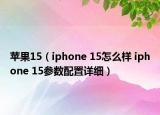 苹果15（iphone 15怎么样 iphone 15参数配置详细）