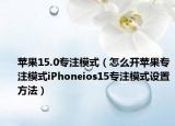 苹果15.0专注模式（怎么开苹果专注模式iPhoneios15专注模式设置方法）