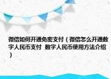 微信如何开通免密支付（微信怎么开通数字人民币支付  数字人民币使用方法介绍）