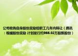 公司收购自身股份奖励给职工几年内转让（腾讯：根据股份奖励 计划发行约966.02万股新股份）