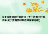 关于青春语录经典短句（关于青春的经典语录 关于青春的经典语录简单介绍）