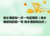 他乡遇故知一步一句是相思（他乡遇故知的前一句 他乡遇故知出处）