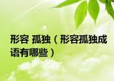 形容 孤独（形容孤独成语有哪些）