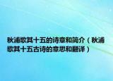 秋浦歌其十五的诗意和简介（秋浦歌其十五古诗的意思和翻译）