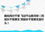 我化风行千里 飞过千山找寻你（同居长千里原文 同居长千里原文是什么）