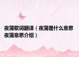 夜蒲歌词翻译（夜蒲是什么意思 夜蒲意思介绍）