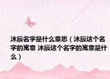 沐辰名字是什么意思（沐辰这个名字的寓意 沐辰这个名字的寓意是什么）