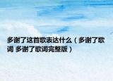 多谢了这首歌表达什么（多谢了歌词 多谢了歌词完整版）