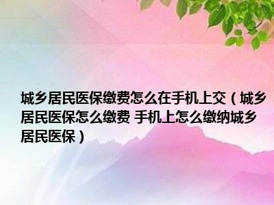 城乡居民医保缴费怎么在手机上交（城乡居民医保怎么缴费 手机上怎么缴纳城乡居民医保）