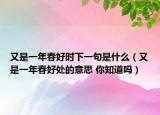又是一年春好时下一句是什么（又是一年春好处的意思 你知道吗）