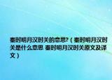 秦时明月汉时关的意思?（秦时明月汉时关是什么意思 秦时明月汉时关原文及译文）