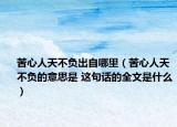 苦心人天不负出自哪里（苦心人天不负的意思是 这句话的全文是什么）