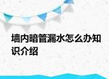 墙内暗管漏水怎么办知识介绍