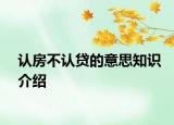 认房不认贷的意思知识介绍