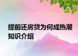 提前还房贷为何成热潮知识介绍