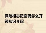 保险柜忘记密码怎么开锁知识介绍