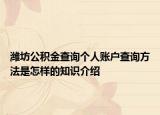 潍坊公积金查询个人账户查询方法是怎样的知识介绍