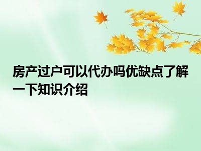 房产过户可以代办吗优缺点了解一下知识介绍