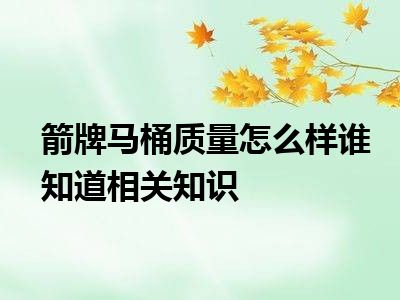 箭牌马桶质量怎么样谁知道相关知识