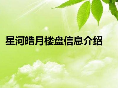 星河皓月楼盘信息介绍