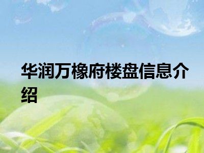 华润万橡府楼盘信息介绍